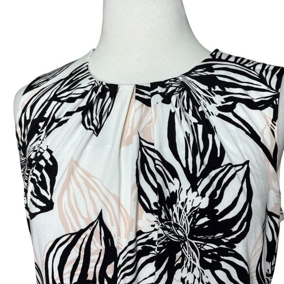 Calvin Klein Floral Blouse Size Small White Black Pink Pleated Neck - Picture 4 of 7